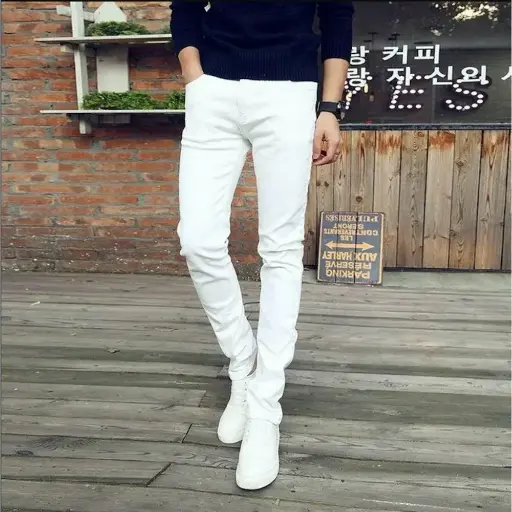 Men cotton blend white jeans